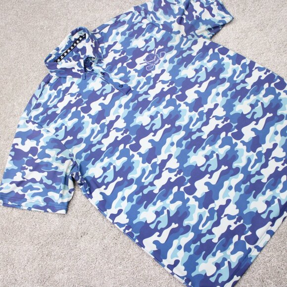 Tattoo Golf Polo Shirt Men XL Blue/Gray Camo Polyester Stretch S/S Pullover - Picture 7 of 13